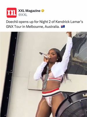 Doechii opens up for Night 2 of Kendrick Lamar’s GNX Tour in Melbourne, Australia. 🇦🇺