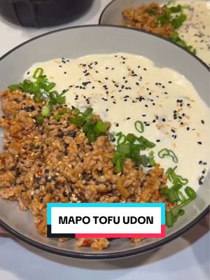 Follow for more easy hacks + recipes! This is a ✨VIRAL✨ recipe that’s ACTUALLY worth making This Mapo Tofu Udon is creamy, little bit spicy, high protein, and best of all, no butter, whipping cream or dairy!! Ingredients: 1 tube of silken tofu (~400g) 1 tsp white pepper 1 tsp salt 1/2 lb ground pork (~250g) 1 tbsp ginger, minced 1 tbsp garlic, minced 2 tbsp doubanjang (chili soybean paste) 1 tsp vinegar 1 tsp shaoxing wine pinch of salt (optional) 2 udon (frozen) green onions (for garnish) sesame seeds (for garnish) Instructions: 1. Boil udon and set aside. 2. In a blender, blend tofu, white pepper and salt until creamy and smooth. 3. In a wok or skillet, heat some oil and cook ginger and garlic, then add ground pork. 4. Add doubanjang, vinegar, shaoxing wine and salt (optional). 5. Put each udon into a bowl. Top with minced pork mixture and tofu sauce. Garnish with green onions and sesame seeds. Enjoy!!  #mapotofu #udon #foodhack