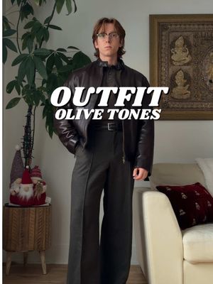 Does the leather jacket elevate the look? Wait for the final layer. Full outfit breakdown: Leather Jacket: @danier_official  Chenille knit polo: @ZARA  Belt: @H&M  Brushed Jersey wide leg: @UNIQLO Canada  Loafers: Zara Fragrance: @Calvin Klein  #mensfashion #mensfashiontips #outfitinspo #olivetones #fashionreels