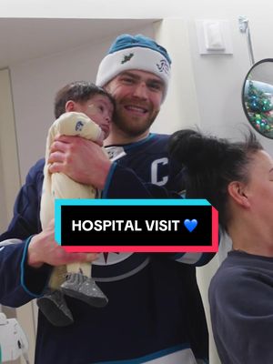 Captain Adam Lowry at our annual visit to HSC Winnipeg 💙 #NHL #hockey #winnipeg #hospitalvisit #community 