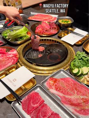 Wagyu Factory is an all you can eat restaurant that just opened up and is located in Seattle, WA. BBQ or BBQ and shabu at the same time. The self service area is where you can grab your meat, vegetables, drinks, steamed dumplings, curry rice bowls, drinks, ice cream and so much more! You can also upgrade to the A5 meat options and order them on the tablet at your table along with other appetizers. They also have a membership you can join for discounts. Check them out if you’re in the area! ⁣⁣⁣ ⁣⁣ 🔥 BBQ $49.99⁣⁣ 🥩 BBQ & SHABU $55.99⁣⁣ 🔥 Ultimate A5 $75.99⁣⁣ 🥩 Weekday Lunch 12PM-5PM $35.99 ⁣⁣ ⁣⁣⁣ #allyoucaneat #bbqfood #shabu #seattlewa 
