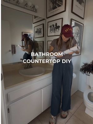 Let’s make this countertop look BETTER! ✨ DIY countertops and bathroom renovations are the way to go! And also trying things out in a home Reno before you fully commit! #bathroomakeover #bathroomrenovation #bathroom #diycountertop 