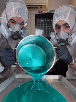 How to make Crystal Blue candy from Breaking Bad!  ingredients :  341g water 702g glucose syrup  1.2 kg caster sugar  Blue food collouring  Combine water, glucose syrup and granulated sugar over medium high heat, stirring until the sugar dissolves and everything is combined Once it comes to a boil, DO NOT stir again. Agitation can cause crystilisation (it will ruin it). Attach a candy thermometer to the side of the pot If crystals form around the edge of the pot, brush down the sides with a wet brush or paper towel, crystalised sugar will spread and ruin everything  Boil until 290F, should be lightish yellow. Remove from the heat, let sit until the bubbles stop, add food colouring, stir to combine, pour onto oiled sheet tray  Let sit for 15-20 mins until fully set Then crack it apart  #rockcandy #glasscandy #breakingbad #christmascrack 