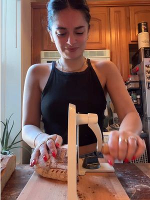 using a bread slicer with eloise for the first time… #sourdough #eloise #sourdoughstarter #sourdoughbread #breadmaking 