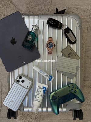 Some daily men’s essentials 😎 #mensessentials #rimowa #iphone17pro #mercedesbenz #mensfragrance 