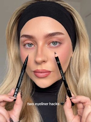 two eyeliner hacks🖤 the ‘3 lines hack’ vs the ‘powder method’ ✨ which eye do you like more?  products: @nyxcosmetics_uk epic ink liner in black  @Armani beauty smooth silk eye pencil in 12 brown  @Lancome lash idole flutter mascara  #makeup #Eyeliner #makeuphacks #beautyhacks #eyemakeup 