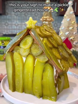 A pickle gingerbread house was definitely on our 2025 bingo card 🥒🏠 #kroger #pickles #pickletok #gingerbreadhouse #holidayideas 