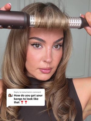 Replying to @katachata swooping curtain fringe tutorial ✨ they way is the easiest and fastest I’ve found. @Bellissima Imetec styler and @Kérastase hair elixir #fringetutorial #haircare #bangstutorial #bangsstyling 