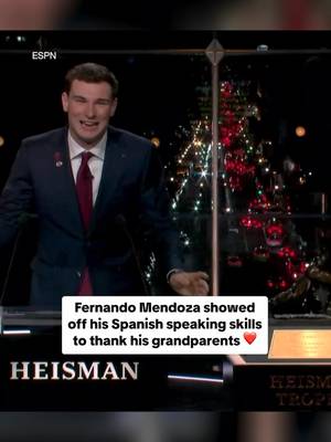 Mendoza becomes the first Cuban-American to win the Heisman Trophy. (🎥: ESPN) #heisman #heismantrophy #fernandomendoza