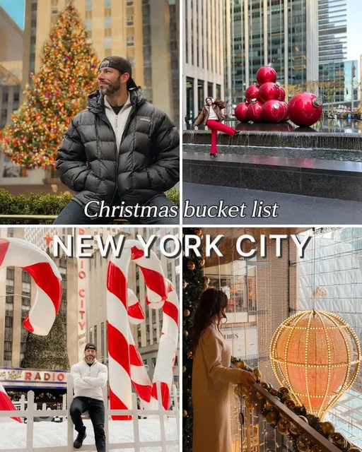 Save this for your next CHRISTMAS IN NYC trip 🎄 Here are the must-see holiday stops: 1. ROCKEFELLER CENTER: tree, ice skating, "Top of the Rock" 2. HOLIDAY DECORATIONS: oversized red ornaments, candy canes 3. HUDSON YARDS: floating ornament, "The Edge", pinkmas, "The Vessel" 4. BRYANT PARK WINTER VILLAGE: ice skating, tree, food vendors, shops, sparkling lights 5. 5th AVENUE STOREFRONTS: Saks light show, Macy's, Louis Vuitton luggage display, Cartier... 5. BONUS STOPS: Radio City Music Hall, Ralph's coffee truck, Summit One Vanderbilt, Papillon restaurant HOLIDAY TIPS: Start your days early to miss the crowds, saks light show is at night and gets so crowded, Papillon Restaurant doesn't accept reservations in December which means expect 1-3 hour wait OUTSIDE since its first come, first serve Where would you go first? 🎄 Follow @travelling.and.love if you love to travel (and like these holiday vibes) ✈️❤️ #newyorkcity #nyc #holidayvibes #christmas #bucketlist 