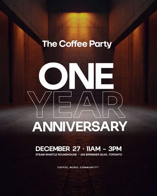 Our 1-Year Anniversary Party is happening DEC 27th at the Steam Whistle Roundhouse, 11AM–3PM - and we’re doing it big! A full year of community, wellness, dancing before noon… and now we get to celebrate where it all started. We’re officially launching The Coffee Party Cold Brew at this event + a ton of surprises still to be announced 👀 Toronto, let’s ring off the year the Coffee Party way. 🤝🏻 #toronto #fyp #coffeeparty #coldbrew #holiday 