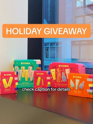 HAPPY HOLIDAYS BESTIES!  We’ll be selecting 10 lucky winners to win all of our holiday kits! Perfect stocking stuffers and gifts for anyone this festive season! To enter: - like this post - tag your bestie  - share this post with someone you want to give a gift to - repost this TikTok for an extra entry! Winners will be selected + DM’ed by the BYOMA account on 12/18! #byoma #giveaway #holidays #holidaygiveaway #skincareset 