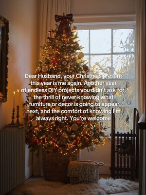 His membership to marital bliss has been renewed for another year, what more could he want right 😄❤️ #christmas #marriagehumor #nostalgicchristmas #christmastree #englishcountryhome 