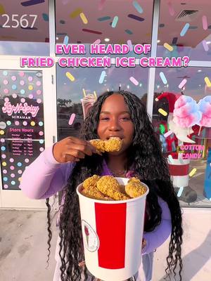 Ice cream… but not like you think 😳🍦 Tried the fried chicken ice cream + fruit pops at @Icy-N-Spicy Dessert Shop and I’m shook 👀🔥 📍12567 Miramar Pkwy, Miramar FL #IcyAndSpicy #MiramarFL #DessertTok #FoodTok #ViralDesserts     