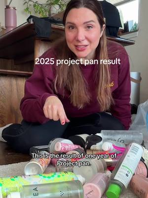 One year of project pan update! I’ve been hanging onto these empties for an entire year so I could see a visual of my progress. I mostly got through skincare. Makeup takes FOREVER to finish!! I learned so much through this process and also saved money. I’m going to do a follow up video on my favorite products that I continued to buy and how I’m going to recycle this all!! #projectpan #projectpan2025 #sustainableliving #deinfluencing #underconsumption 