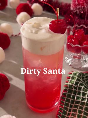 Dirty Santa 🎅🏼 1/4 cup heavy whipping cream  1 tsp vanilla bean paste Lemon-lime soda (I used @drinkolipop) 1.5 oz vodka (optional) .5 oz grenadine Cherry for garnish Start by whipping cream and vanilla with a hand mixer until the desired consistency is reached.  In a glass filled with ice, add soda and grenadine and top with vanilla cream. #dirtysoda #holidaymocktail #HolidayDrinks #HolidayRecipes #dirtysodarecipe  