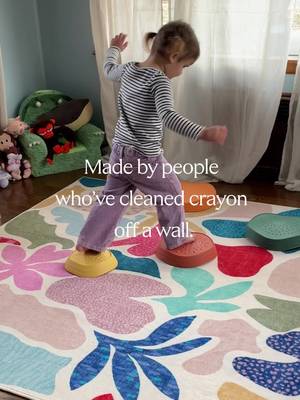 The secret behind our new Kids Collection? The tiny testers who live with the parents who designed it. #ruggable #colorfulkidsroom #playroominspo #kidsroomdecor #dopaminedecor