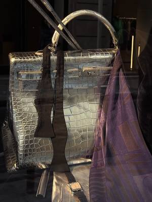Sharp intake of breath. Metallic silver crocodile Hermes in the Christmas window display at the flagship location in Paris. #hermes #hermesbirkin 
