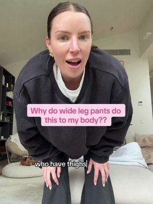 I have 4 different brands, and a total of  8 different wide leg pants. I’m obsessed. I love the style and look… but why does this happen?! Am I the problem? #widelegpants 