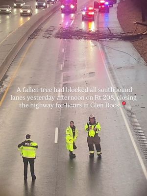 Have you heard?  Route 208 southbound was temporarily closed Friday afternoon in Hawthorne and Glen Rock after a fallen tree blocked all travel lanes, officials said. The incident began late Friday, Dec. 19, and forced the closure for several hours. At least two vehicles struck the fallen tree and sustained minor to moderate damage, but no injuries were reported. Police and fire crews from Glen Rock and Hawthorne, along with NJDOT emergency response teams and PSE&G electric crews, responded to the scene to manage traffic and address safety hazards. The Lincoln Avenue pedestrian and vehicle bridge over Route 208 was also temporarily closed after downed high-voltage power lines energized the bridge surface and fencing. The roadway reopened once the tree and electrical hazards were cleared. - 🎥 @boydaloving  Follow for more local news  #bergencounty #bergencountynj #njnews #northjerseynews #glenrocknj 
