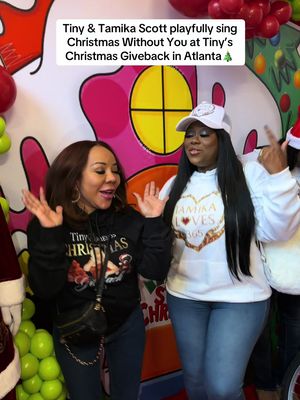 Tiny & Tamika Scott from Xscape playfully sing Christmas Without You live at Tiny’s Christmas Giveback in Atlanta, GA. ✨🎄 . . . #atlanta #christmas #giveback #xscape #holiday 