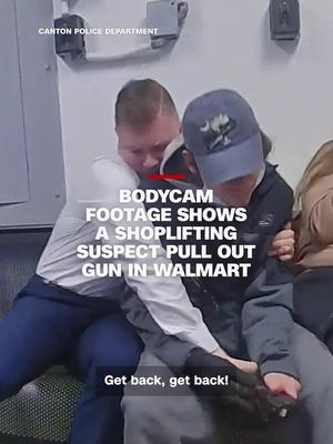 Body camera footage shows the moment police say a 21-year-old shoplifting suspect pulled a gun out and tried to shoot an officer at a Walmart in Canton, Ohio. The suspect has been charged with attempted murder, according to police. #CNN #news