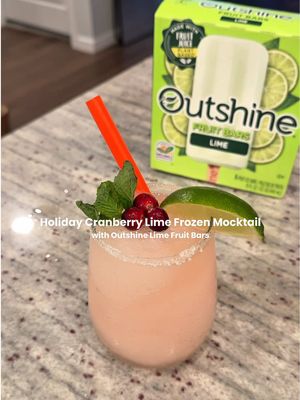 During the holiday season, I absolutely love crafting yummy mocktails using Outshine fruit bars. I made a Frozen Cranberry Lime Mocktail and it was a HIT! ✨🎄   #12daysofoutshine #outshinepartner  Here’s what I used: ⬇️ 3 ¾ cups ice 6 Lime Outshine Fruit Bars 1 ½ cups white cranberry juice  1 ½ cups sparkling water  ⅓ cup sugar  Lime and sugar for rimming the glass Cranberries, lime, and mint for garnish Enjoy!✨
