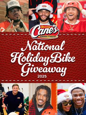4,500 bikes to kids all over the country during our 6th annual bike giveaway! Growing up, Todd got a bike every Christmas and he’s kept the tradition rolling at Raising Cane’s. @Chance The Rapper  Dak Prescott @JD5  @Bailey Zimmerman  @Nelly  @ASHANTI  @dixie  @heididamelio  @Marc D'Amelio  @Sarah Jane  @Tee Higgins  Peter Billingsley Cane III @94CamJordan  @Layla Taylor  @Miranda Hope  @Lacey Chabert  Tyler Shough Will Anderson Jr Devin Vassell Budda Baker @Flavor Flav  @Malika Haqq  Khadijah Haqq @Isaiah Hartenstein  Gayle Benson @Camille Kostek  @Andre Reed  Tammy Reid
