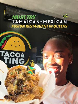 Must Try Jamaican Mexican Fusion Restaurant in Queens 🇯🇲 📍Taco & Ting is a new Jamaican-Mexican fusion restaurant in Queens serving up some bold fire fusion! It’s the best of both worlds! They have so much delicious items from Jerk Chicken Tacos, Oxtail Bowls, Jerk Nachos plus Vegan Options!  Overall this restaurant gets a SR Rating: A! The food was absolutely flavorful! All the components combined from the pineapple-mango pico de gallo, festival, fresh cilantro, sautéed bell peppers & plantain strips just makes the dish burst with so much flavor! They have lots of drinks offered from fresh press juices and rum punch that be punching 🔥 Want to find out more? Check this out.  ✨$8 Lunch Special (Mon-Fri: 11:30am-4:30pm) 🌮$10 Taco Tuesday (Jerk or Beef Tacos) 🍤$30 Fish Fry Friday (Crab Legs, Pepper Shrimp, Steam Fish, Esco, Shrimp) 📍228-07 Linden Blvd, Queens, NY  Definitely add this restaurant to your must try list and follow me for more restaurant recommendations in NYC.  #queenseats #tacotuesday #nycfoodie #placestoeat #blackownedbusiness 