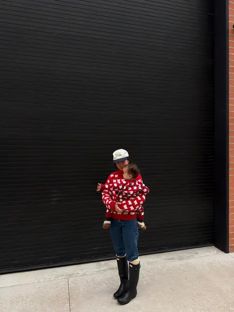 Red sweaters + red socks instantly elevate a basic outfit ❤️ #WhatIWore #OutfitInspo #HolidayOutfit #WinterStyle 