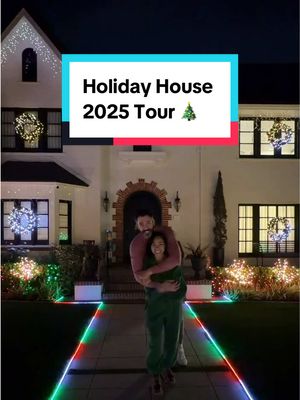 If we can’t have snow in LA, I’ll project it on our house!❄️ Check out our full holiday house tour at my link in bio.