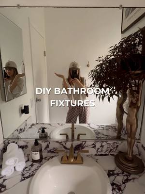 Let’s make this bathroom look BETTER! ✨ You guys said chrome wasn’t the vibe (even though chrome is making a comeback!!) but I went with the gold/antique brass vibes anyways….what do you think!? I love testing out colors in the bathroom makeover before I fully commit to a full renovation! So far I’m loving the look of this DIY bathroom and these simple home improvements for it! #BathroomMakeover #HomeRenovation #Bathroomimspo #Homereno
