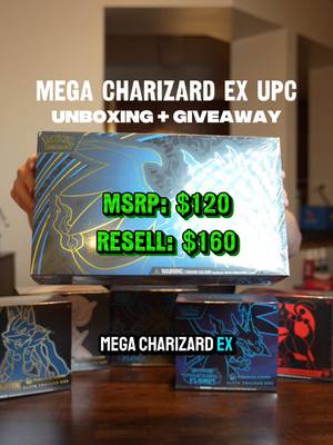 Mega Charizard EX UPC unboxing and giveaway! How to rip these packs: - follow me & @pokefinderTCG  - like this video - tag a friend in the comments!  - will draw winner on 12/30!  For an extra entry, there’s another one on my IG🫡 #pokemon #pokemoncards #rippingpacks #poke #pokemontiktok #pokemoncommunity #pokemontcg #pokefinder #charizard #charizardupc #upc 