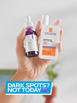 💜 Pop Quiz Time! 💜  Want to know which skincare duo is best for fading dark spots and keeping them from coming back? Here’s the winning combo:  Step 1️⃣: Mela B3 Serum: brightens skin and visibly reduces dark spots  Step 2️⃣: Anthelios UVMune 400 Anti-Dark Spots: shields your skin with high UVA/UVB protection (don’t forget to reapply every 2 hours!)  Who’s committed to this anti-dark spots routine? 👇 #fyp #larocheposay #skincare #skintok #hyperpigmentation 