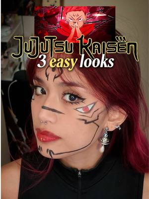 EASY JUJUTSU KAISEN (JJK) COSPLAYS ALERT ‼️ this video has 3 super easy and beginner friendly cosplay / makeup looks to recreate with things you probably already have (or have similar products to use!) i’m a big big fan of @UCANBE planetoid facepaint palette, but you can absolutely use your go-to eyeliner/eyeshadow for a lot of these looks in replacement of the facepaint! while halloween is a few.... months away, SAVE THIS VIDEO because it’s the perfect perfect last minute cosplay / halloween makeup guide for the indecisive girlies (me) BECAUSE i was able to film, edit, and complete these looks all on the SAME DAY! each look took around 30 mins but sukuna took closer to an hour! i wish i had a diff wig for the third look but thats how it be when its truly a last minute cosplay LOL let me know which one is your favorite and any looks you wanna see in the future ❤️ face paint @ucanbemakeup eyeliner @NYX Cosmetics Canada  base makeup liquid blush @ysl in shade 44 @elf cream glide lip liner in mauve aside @CANMAKE TOKYO【公式】 highlighter & marshmallow cushion @dasique pure water lip gloss in 07 soft fig @Unleashia Official glitterpedia eyeshadow palette #jjk #jujutsukaisencosplay #jujutsukaisenanime #sukunacosplay #mahito  ryomen sukuna, ryomen sukuna makeup tutorial, sukuna makeup tutorial, sukuna cosplay, mahito makeup, mahito cosplay, mahito tutorial, choso makeup, choso cosplay, choso tutorial, jujutsu kaisen inspired makeup looks, anime inspired makeup, jujutsu kaisen makeup tutorial, jujutsu kaisen cosplay, jujutsu kaisen cosplay tutorial, cosplay makeup tutorial, last minute cosplay, last minute halloween, last minute halloween ideas, halloween looks, easy halloween makeup, easy cosplay makeup, cosplay guide, makeup guide, easy cosplay makeup, cosplay guide, makeup guide, cosplay facepaint, face paint tutorial, face paint looks, toronto cosplayer, easy jjk looks, closet cosplay