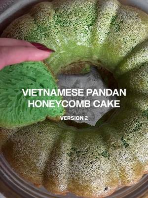 UPDATED VIETNAMESE PANDAN HONEYCOMB CAKE 2 cups tapioca starch 1/4 cup rice flour 1 tbsp baking powder 1.5 cups sugar 1 tsp salt 7 large eggs 1 can coconut milk 1 tsp pandan extract (or more depending how green you want it) Butter to coat pan #baking #vietnamesefood #pandan #dessert #holiday 