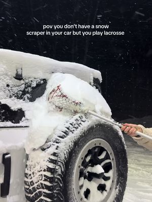 Who needs a snow car scraper when your trunk is full of lacrosse sticks ❄️ #pov #snow #lacrosse #snowday #fyp 