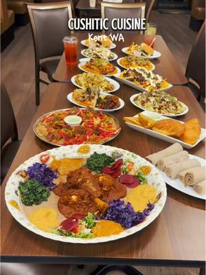 An elegant, fully halal Ethiopian–Eritrean–Somali dining experience 🤍 Puget Sound finally has a refined, welcoming home for East African cuisine at Cushitic Cuisine — created by an Ethiopian–Somali mother–daughter team bringing Ethiopian, Eritrean, and Somali flavors together under one roof. Ethiopian Platter highlights: 	•	Soft teff injera — gently fermented, perfectly balanced 	•	Yebeg Wat — berbere-spiced lamb shank with hidden boiled eggs 	•	Gomen — sautéed collard greens 	•	Kik alicha — mild yellow split peas 	•	Misir wat — spicy red lentils 	•	Key sir — marinated beets 	•	Sautéed red cabbage 	•	Fresh tomato–onion salad Graceful space, heartfelt service, and food meant to be shared — one bite at a time. 📍 23629 104th Ave SE, Kent, WA 98031 #SeattleHalal #SomaliFood #EthiopianFood #kentwa #seattlerestaurant  