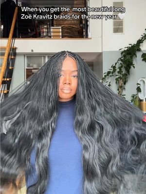 I’m so obsessed with my new hair Zoë Kravitz  braids ❤️ I did a #sewin in the back and #microbraids in the front for a gorgeous long Zoë Kravitz braided look. Are you loving this as much as me? I’m so ready for 2026!  #blackhairtiktok #protectivestyles #bohobraids 