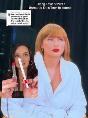 Replying to @Kimberly Trying Taylor Swift’s rumored Eras tour lip combo- do we think it’s this one!?  @maccosmetics Locked Kiss matte lipstick in Ruby True @Smashbox Cosmetics lip liner in True Red #erastour #redlipstick #longlastingmakeup #taylorswiftmakeup 