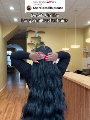 Replying to @Cher🍒🎀🪩 full hair details for the long Zoë Kravtiz braids 🖤 these braids are so absolutely luscious  im truly obsessed! #sewin ##microbraids##blackhairtiktok##protectivestyles##bohobraids
