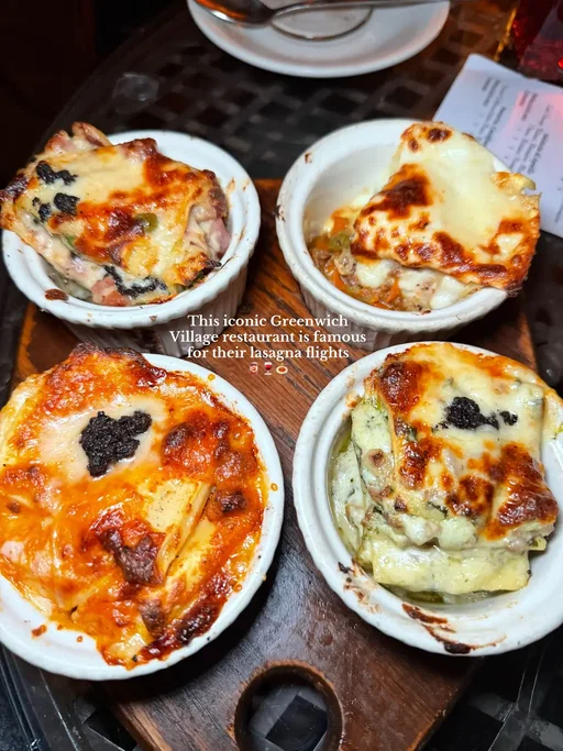 This cozy & historic restaurant in the West Village has a must-try lasagna flight, massive calzone & insane cocktail menu📍La Lanterna di Vittorio #nycrestaurants #italianrestaurant #westvillage #lasagna #nycfood 