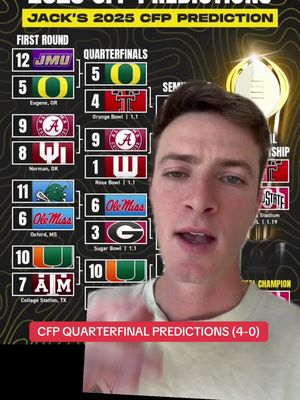 Making predictions for the CFP Quartefinals Oregon vs. Texas Tech Alabama vs. Indiana Ole Miss vs. Georgia Miami vs. Ohio State  #CollegeFootball #collegefootballplayoff 