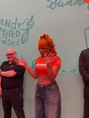 Prepping Thee Hot Staff before THEE OFFICIAL FIRST EVER MEGAN THEE STALLION POPEYES OPENED 🧡🔥🐔 I’m so excited, so proud, and I just feel so much gratitude! Hottiessss I’m officially a franchise owner 😛 Come to South Beach Miami and dine with us 🍽️ @Popeyes #popeyesfranchisee 