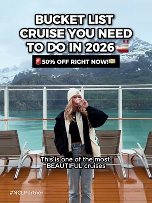 This is the MOST BEAUTIFUL cruise in the United States you need to do in 2026 🏔️🚢 #ad #NCLPartner And it’s 50% OFF right now with this New Year’s Sale with @Norwegian Cruise Line that you do NOT want to miss! Alaska cruises are on sale, plus you can also get 50% off Caribbean cruises to escape winter and European summer cruises. This sale also includes: • Free & unlimited open bar 🍸 • Free Wi-Fi minutes • Specialty dining Send this to the person you want to cruise with in 2026 and book before the sale ends! And you can head to the link in my bio to get this booked! Follow me for more travel deals like this ✈️ #cruisedeals #alaskacruise #norwegiancruiseline 