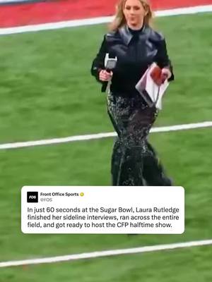 ESPN reporter Laura Rutledge hustles hard to make the CFP halftime show happen. (🎥 via bmillz09/X)