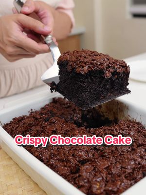 Crispy Chocolate Cake 🍫✨ A super moist chocolate cake, drenched in rich chocolate sauce (parang tres leches but make it chocolate 😮‍💨), then topped with crunchy chocolate-covered cornflakes for that perfect contrast. Soft. Saucy. Crispy. Dangerous. If you like your desserts extra, this one’s for you. RECIPE: Chocolate Moist Cake 	•	130g all-purpose flour 	•	50g dark cocoa powder 	•	200g sugar 	•	1 tsp baking powder 	•	½ tsp baking soda 	•	Pinch of salt 	•	1 large egg 	•	60 ml cooking oil 	•	120 ml fresh milk 	•	1 tsp vanilla 	•	120 ml hot water + 1 tsp instant coffee powder Bake the cake in a preheated 150°C oven for 30–45 minutes, or until a toothpick inserted comes out clean. Low and slow = extra moist. 🤍 Chocolate Soaking Sauce 	•	3 tbsp cocoa powder 	•	3 tbsp sugar 	•	200 ml milk - hot Crispy Topping 	•	1½ cups cornflakes 	•	100g dark chocolate Moist cake + chocolate soak + crispy topping = balance. Save this if you’re a texture person. 🤍🍰 #FoodieFred #HiBestfriend  #crispychocolatecake 