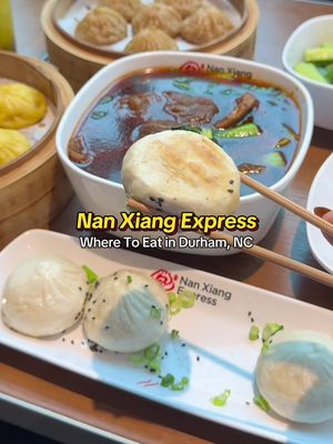 NAN XIANG EXPRESS - Durham, NC @Nan Xiang Express Official  Thank you to Nan Xiang Express for inviting me to try their menu while I visited Durham, NC!  Nan Xiang Express is the sister brand to Nan Xiang Xiao Long Bao originating in Flushing, NY. They are known for their soup dumplings and have expanded across the country so more people can experience the flavor!  I split quite a few dishes with my family: - Beef Noodle Soup - Crispy Bottom Pork Bun ⭐️ - Wontons in Spicy Peanut Sauce ⭐️  - Garlic Cucumber Salad ⭐️  - Chicken Soup Dumplings ⭐️  - Spicy Beef Soup Dumplings Would you go here and what would you try during your visit?  #durham #northcarolina #WhereToEat #soupdumplings #bobatea 