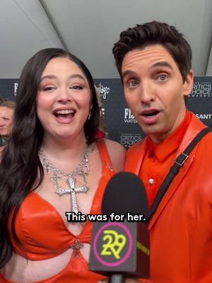 And the best bit at the @Critics Choice Awards red carpet goes to…Hacks stars @Meg Stalter and @Paul W. Downs for “accidentally” channeling Timothée Chalamet and Kylie Jenner’s Marty Supreme-inspired orange looks 🧡  #criticschoiceawards #martysupreme 