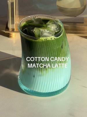 cotton candy matcha latte 🩵🍵 recipe: 〰️cotton candy + edible glitter 〰️1/2cup milk  〰️ice 〰️2tsp matcha + 50ml warm water #homecafe #matchalatte #matcharecipe   #drinkrecipe 